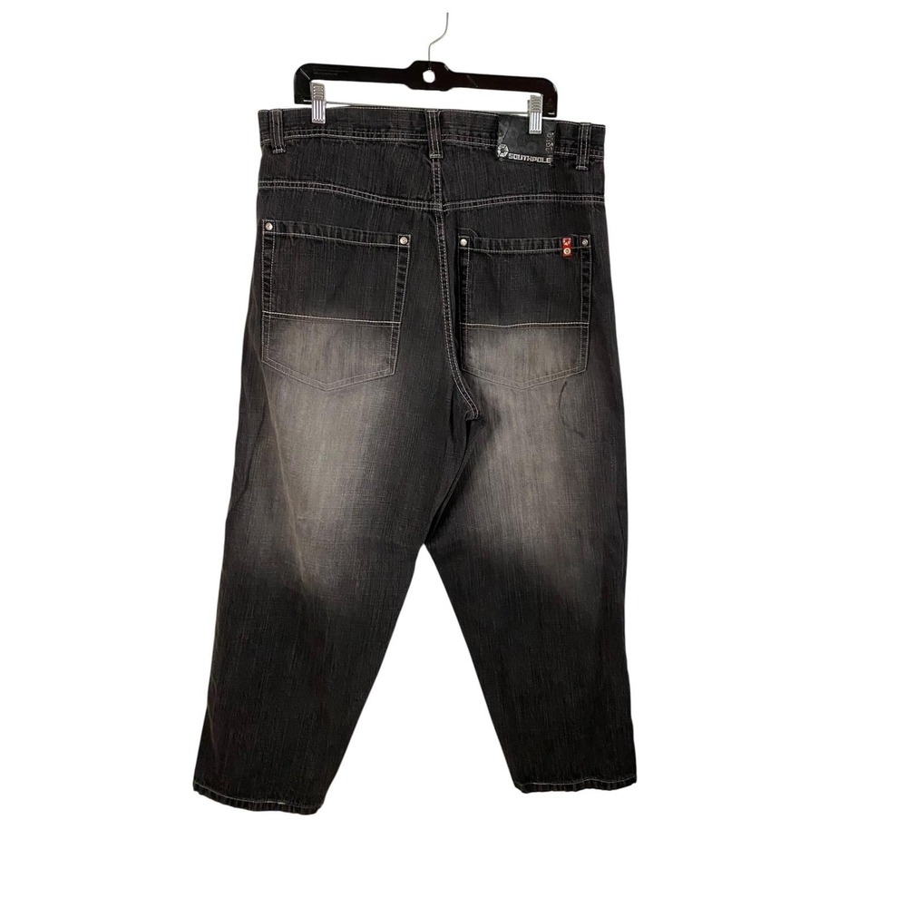 Southpole Mens Baggy Denim Jeans Black Gray Fade Y2K Streetwear Sz 38x29 Red Tab